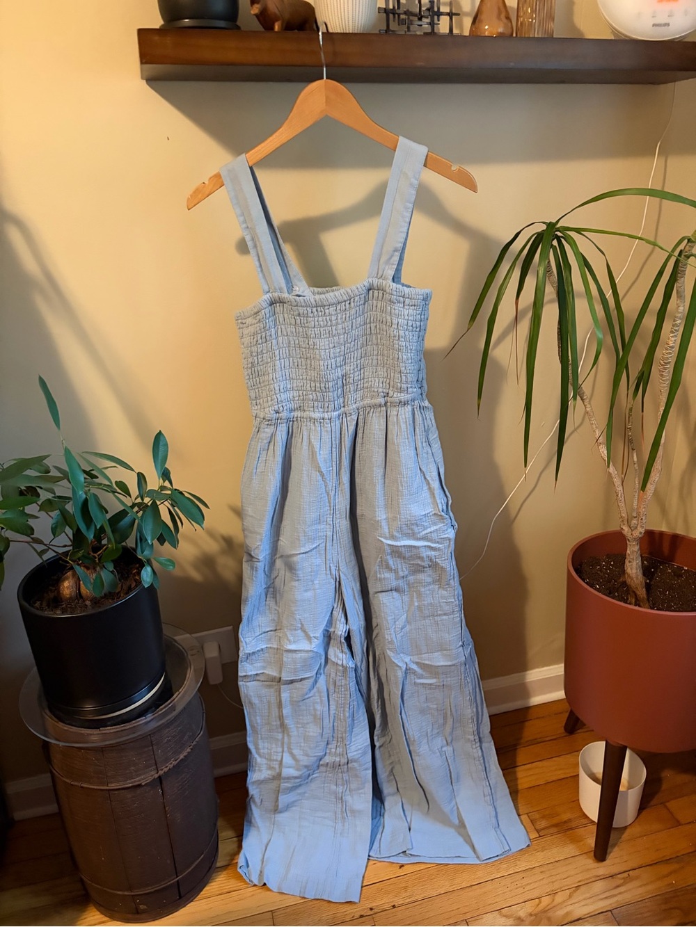 Quince 100% Organic Cotton Gauze Smocked Wide Leg Jumpsuit